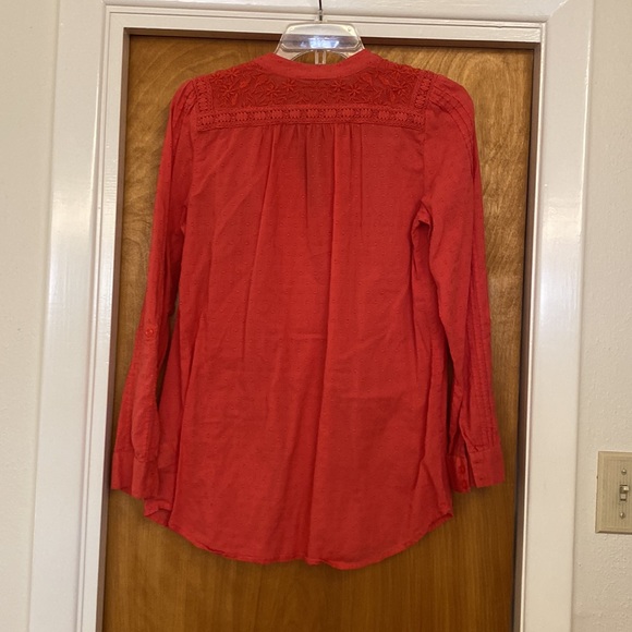 Anthropologie Leifnotes 2 Swiss Dot Tunic Top coral embroidered - Picture 3 of 4